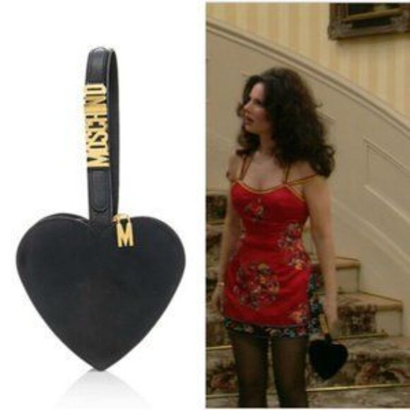 Moschino Vintage Black Leather Logo Heart Wristlet Bag - Picture 5 of 5